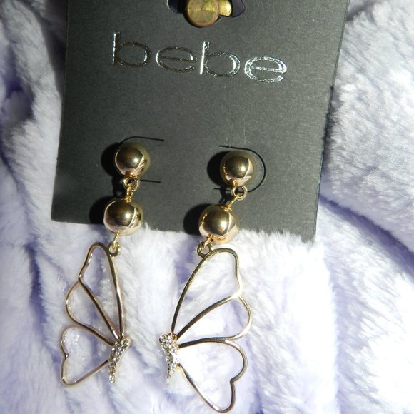 Bebe Butterfly Dangling Rhinstones Charm Post Earrings  NEW - Picture 3 of 6